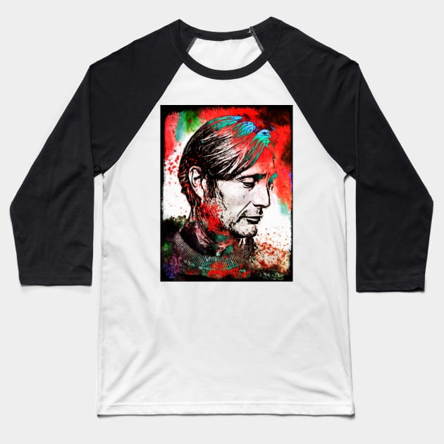 Sated - Psychedelic Hannibal Portrait Baseball T-Shirt by OrionLodubyal